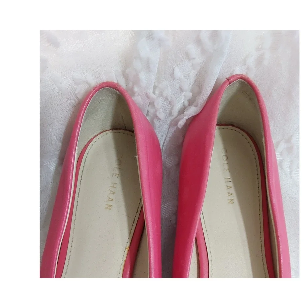 Cole Haan Pink Leather Pointed Toe Bow Flats Shoes Gold Hardware Size 8.5 B